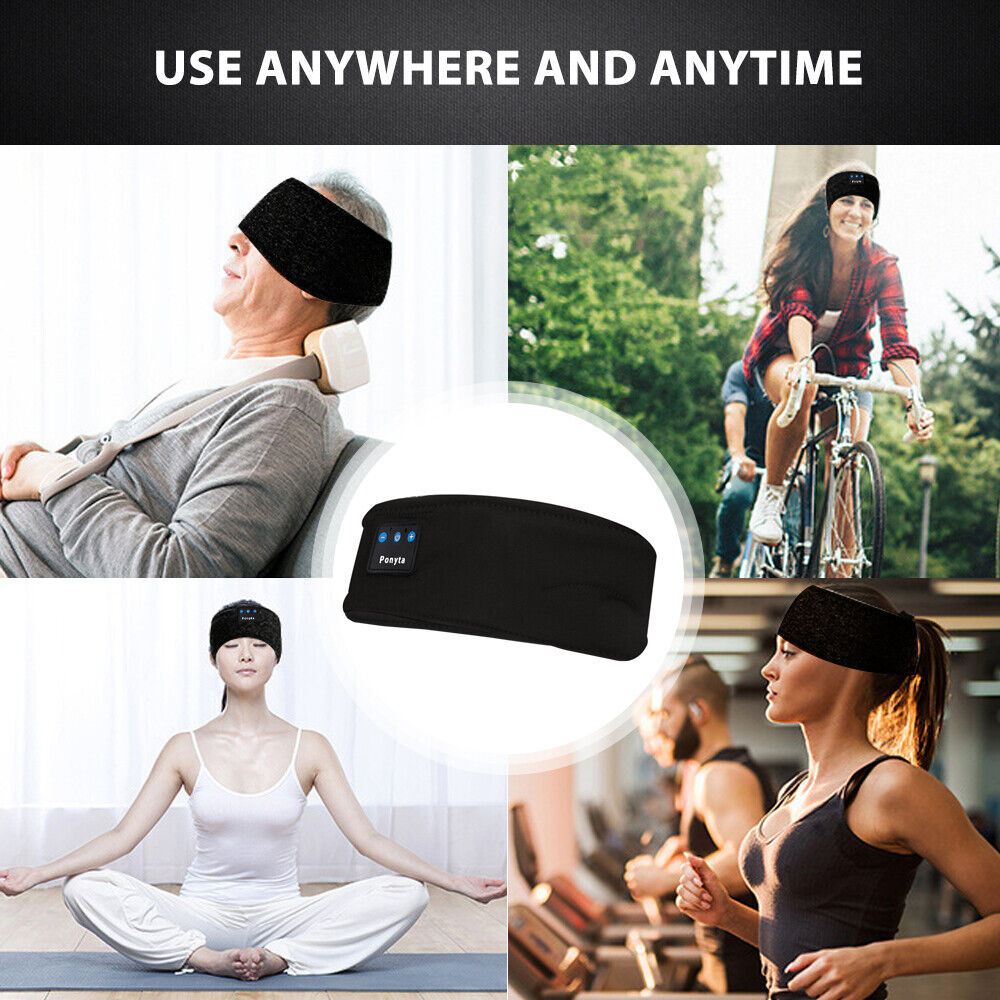 Bluetooth Sports Headband with adjustable earpieces, designed for comfort and high-quality sound, suitable for sleeping and sports activities.