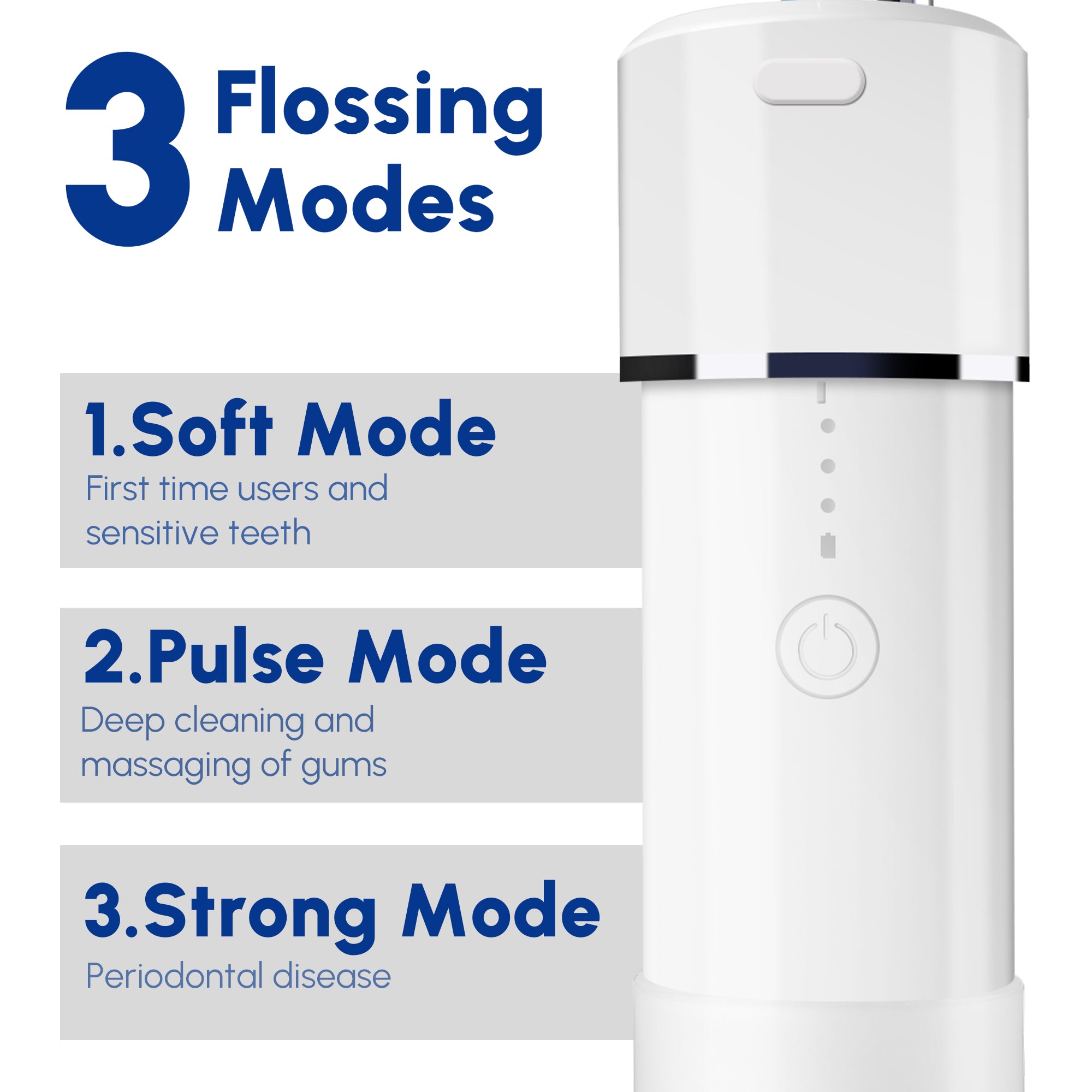 Cordless Water Flosser for Teeth with detachable water tank and interchangeable nozzles, designed for effective oral care.