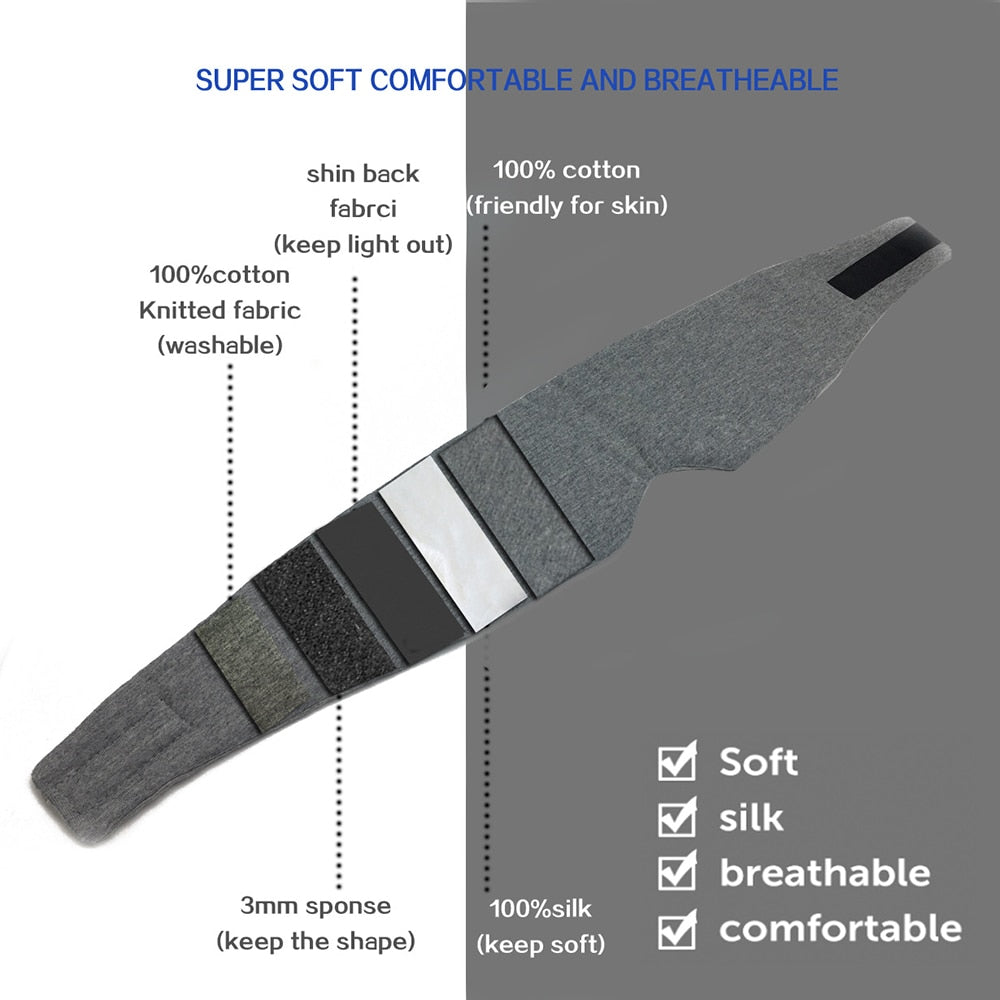 Cotton Silk Sleep Mask in gray and black, designed for comfort and light blockout, suitable for travel and relaxation.