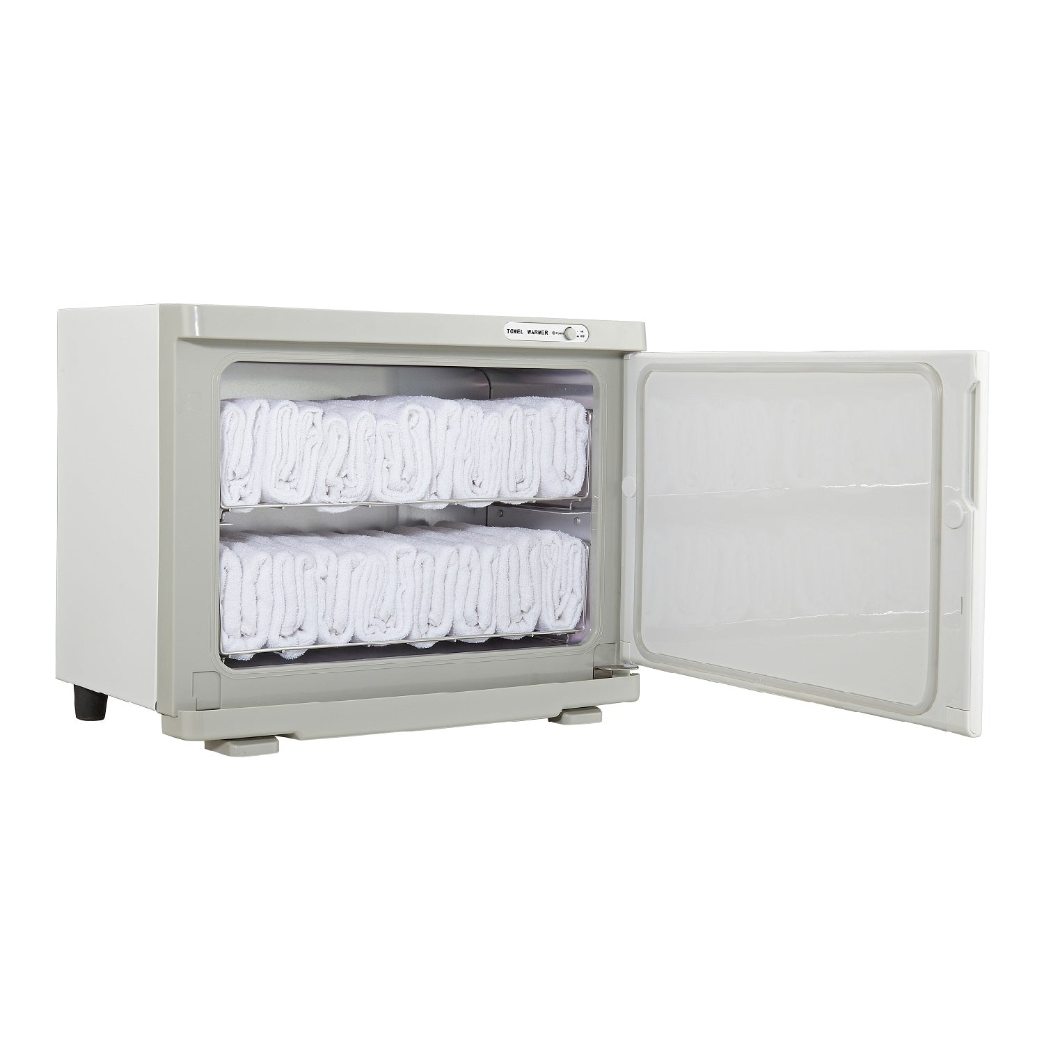 Deluxe Towel Warmer with UV Sterilizer, showcasing a sleek design and spacious interior for warm towels.