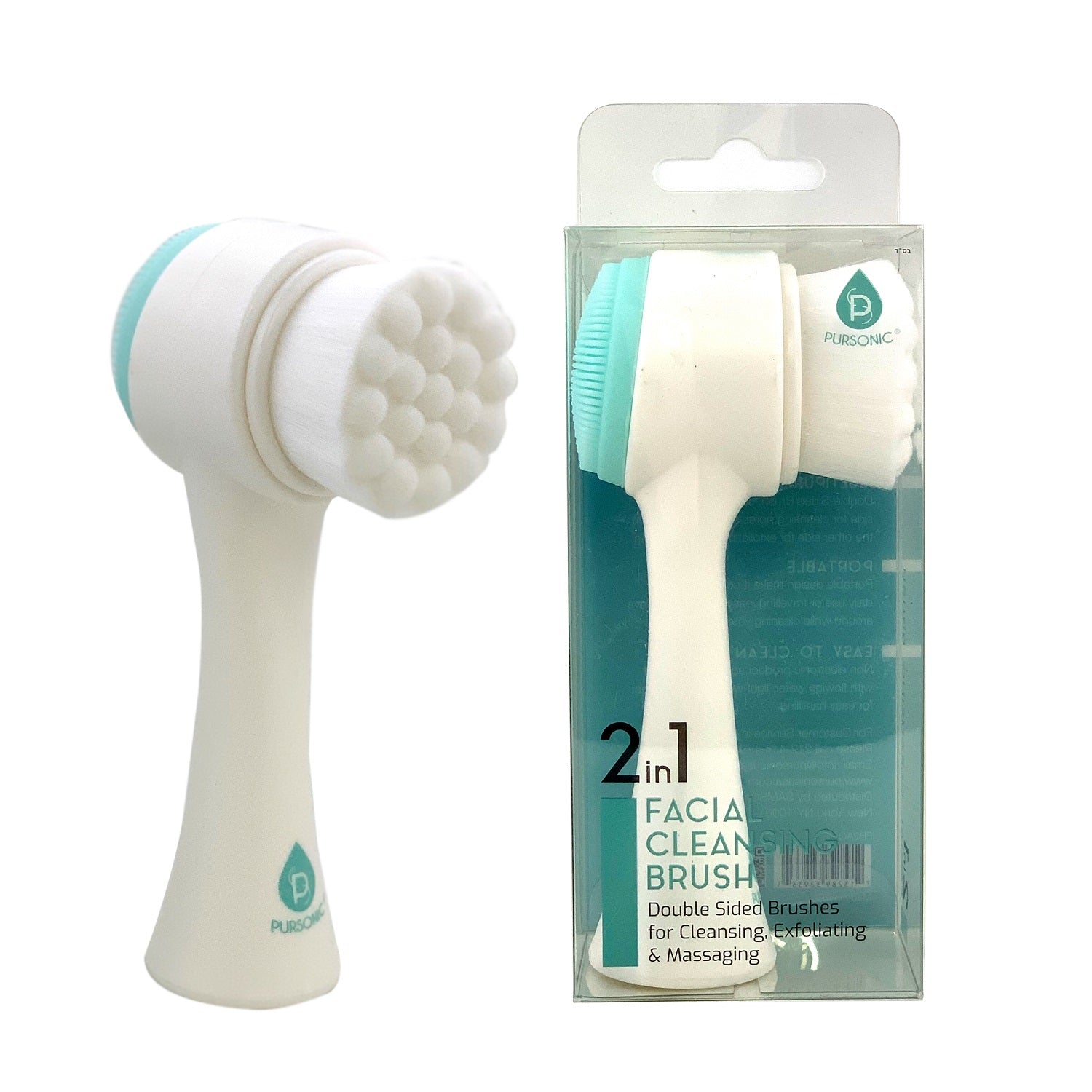 Dual Sided Facial Cleansing Brush with soft bristles and silicone pad, designed for deep pore exfoliation and gentle skin care.