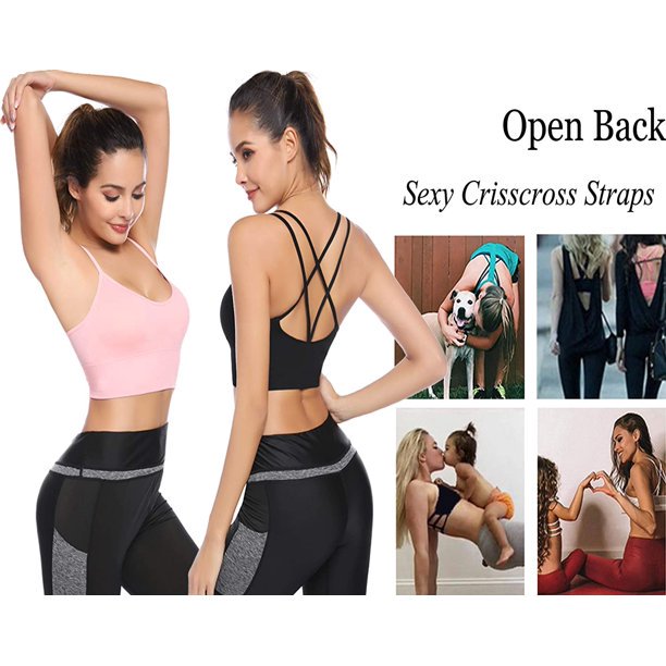 A stylish Dual Strap Cross Back Sports Bra featuring padded support, designed for high-intensity workouts and yoga, showcasing a crisscross back design.
