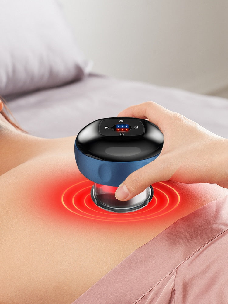 Electric Cupping Massager with adjustable vacuum suction cups, featuring an LED display and ergonomic design for effective muscle relief.