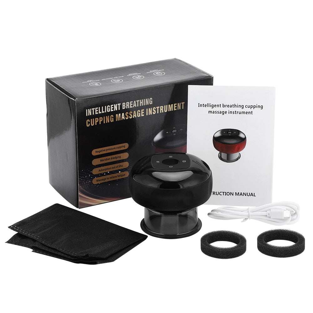 Electric Cupping Massager with adjustable vacuum suction cups, featuring an LED display and ergonomic design for effective muscle relief.