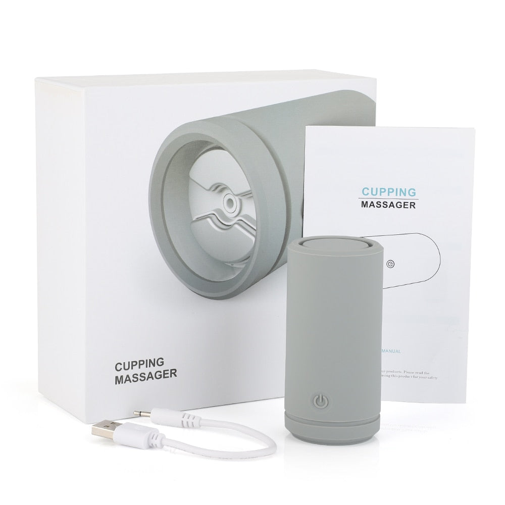 Electric Cupping Massager with vacuum suction cups, showcasing its sleek design and high-quality silicone material.