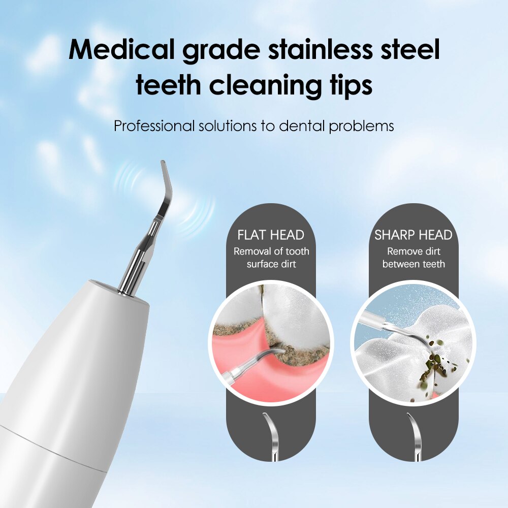 Electric Dental Tartar Scraper Ultrasonic Dental Scaler with multiple cleaning tips and charging cable, designed for effective teeth cleaning.