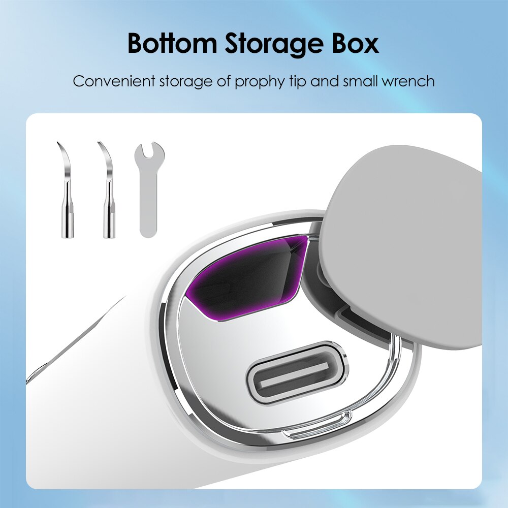 Electric Dental Tartar Scraper Ultrasonic Dental Scaler with multiple cleaning tips and charging cable, designed for effective teeth cleaning.