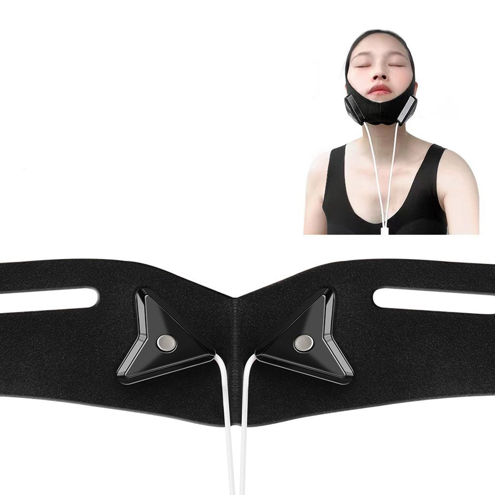 Electric Face-lift Band showcasing its USB plug-in feature and elastic design for facial lifting and slimming.