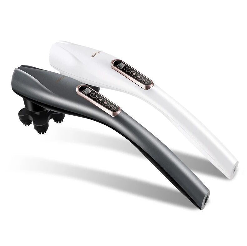 Electric Handheld Massager with 6 interchangeable heads, designed for ergonomic comfort and effective muscle relief.