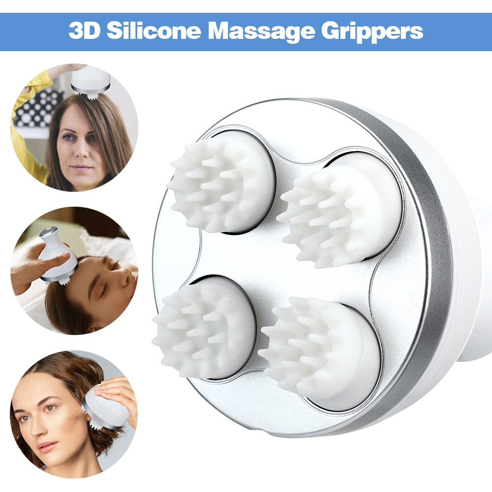 Electric Head Massage Device with 3D silicone massage heads for stress relief and scalp health.