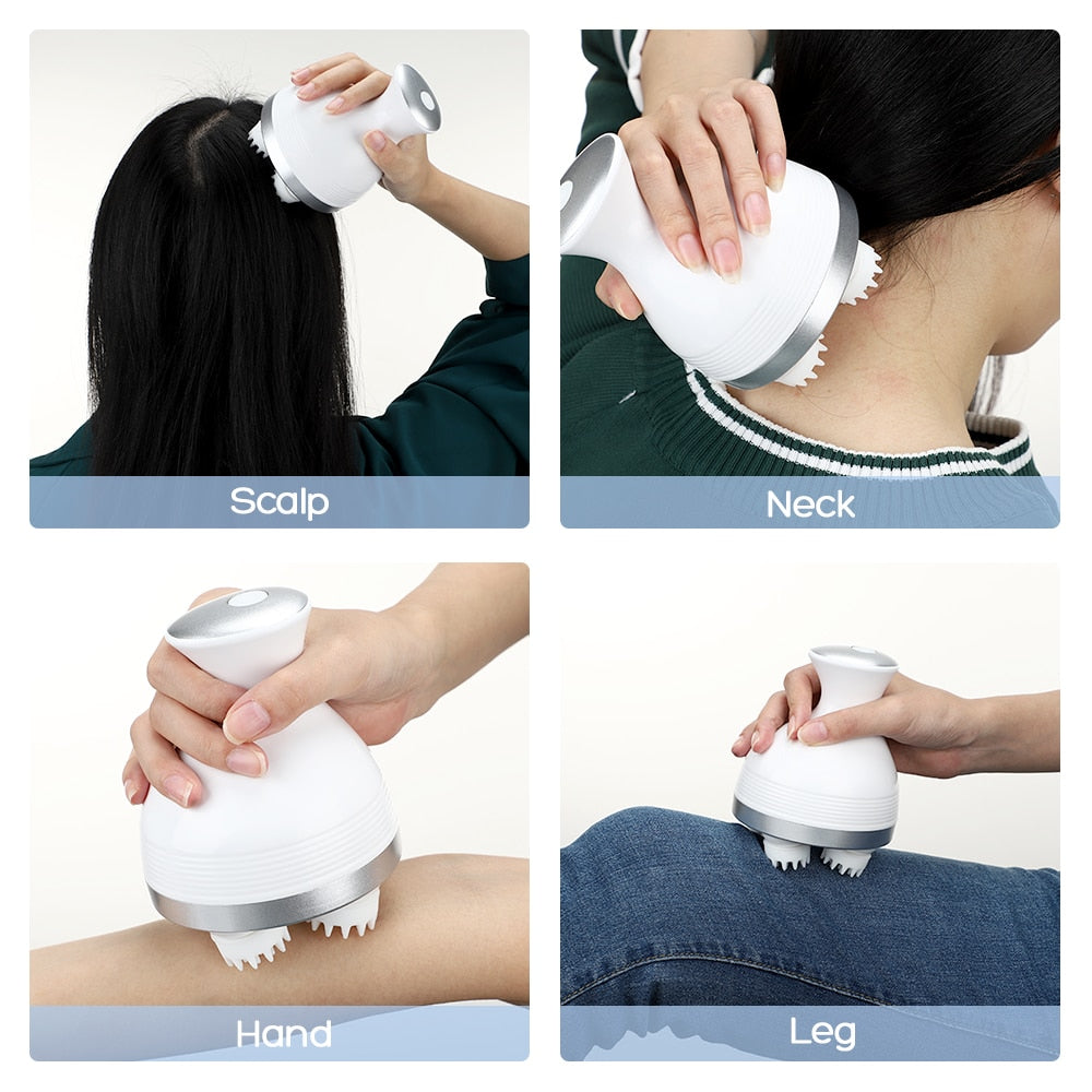 Electric Head Massage Device with 3D silicone massage heads for stress relief and scalp health.
