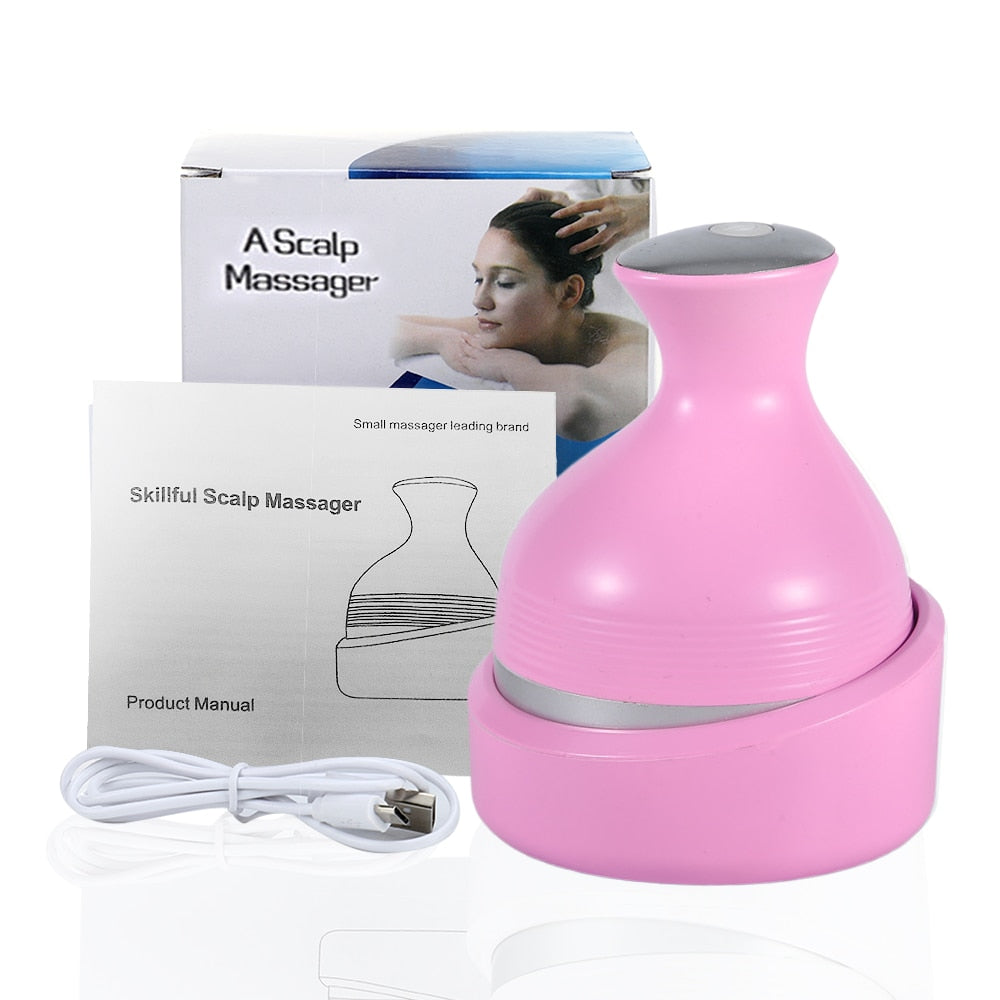 Electric Head Massage Device with 3D silicone massage heads for stress relief and scalp health.
