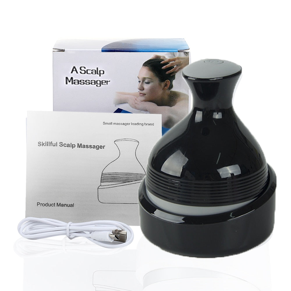 Electric Head Massage Device with 3D silicone massage heads for stress relief and scalp health.