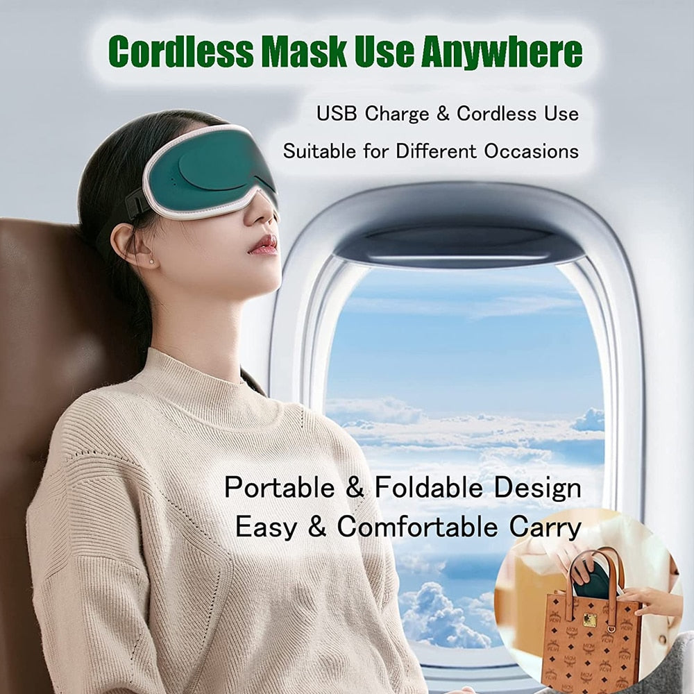 Electric Heated & Vibration Eye Massager Sleep Eye Mask in pink and green colors, designed for eye relaxation and comfort.