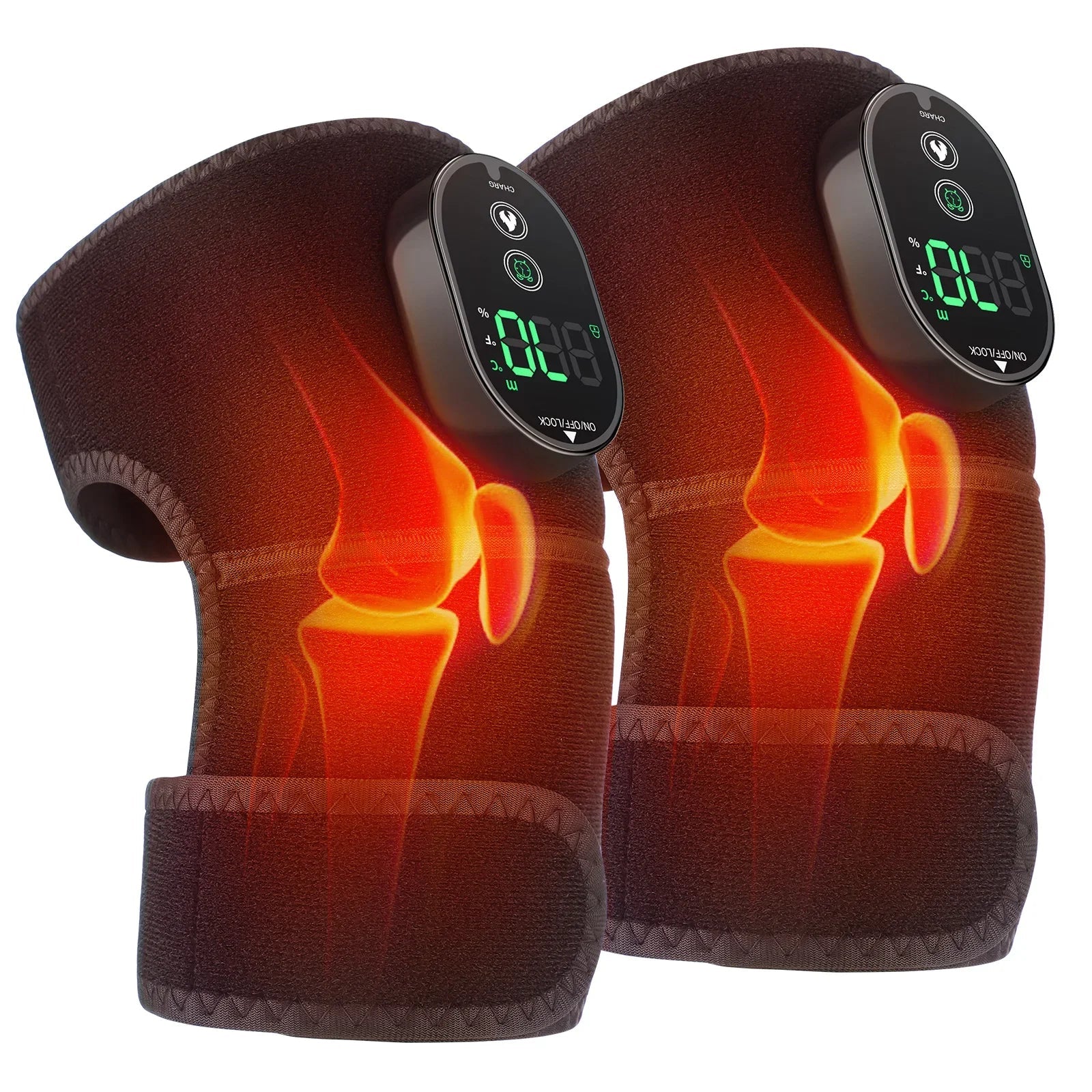 Electric Heating Knee Massager with adjustable straps and USB charging, designed for joint support and muscle relief.