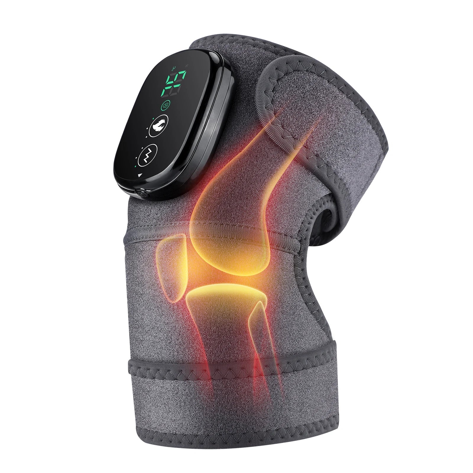 Electric Heating Knee Shoulder Massager Pad Brace with LED vibrators, designed for pain relief and muscle relaxation.