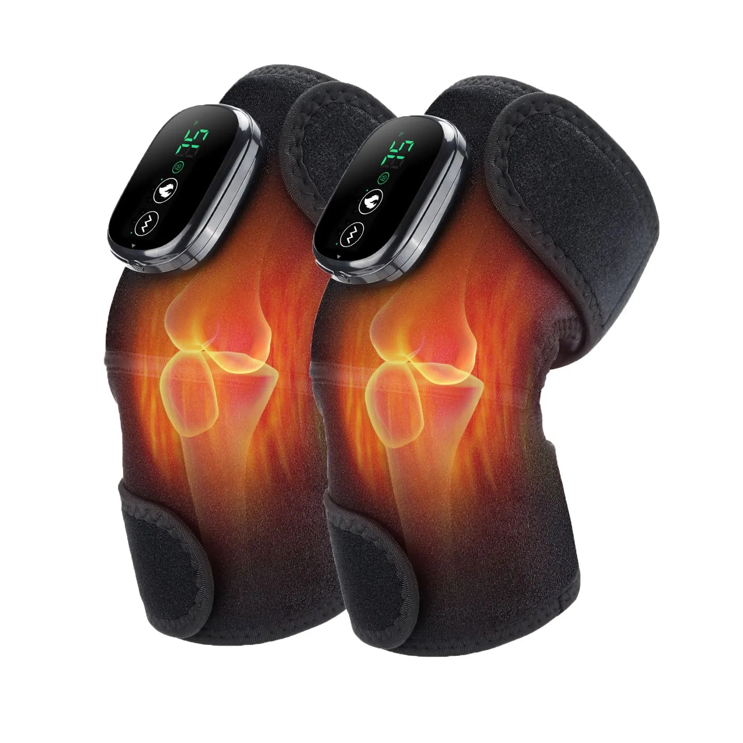 Electric Heating Knee Shoulder Massager Pad Brace with LED vibrators, designed for pain relief and muscle relaxation.