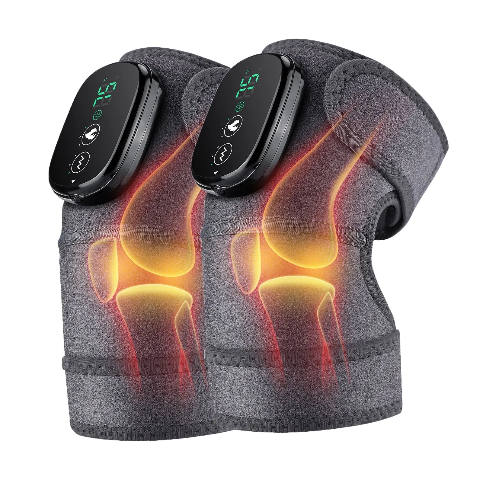 Electric Heating Knee Shoulder Massager Pad Brace with LED vibrators, designed for pain relief and muscle relaxation.