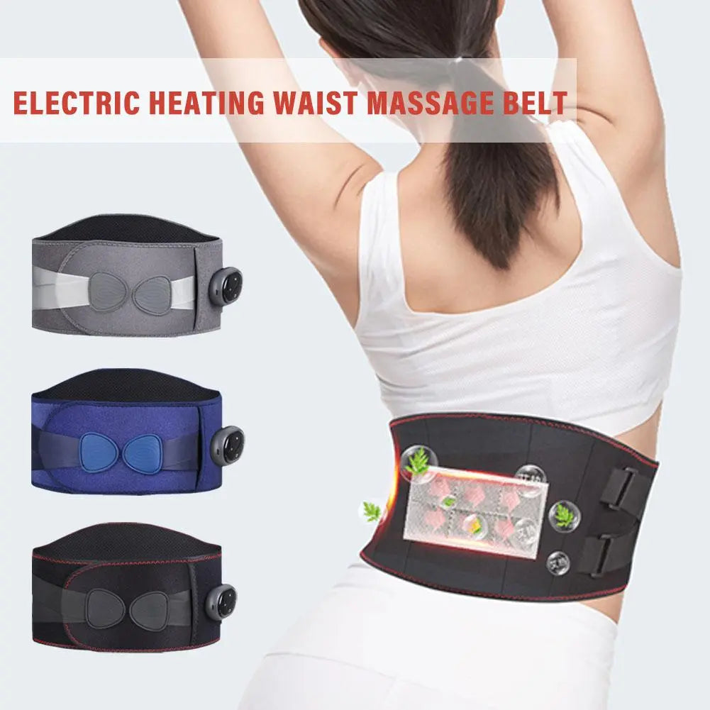 Electric Heating Waist Massage Belt in black, designed for back support with hot compress and vibration features.
