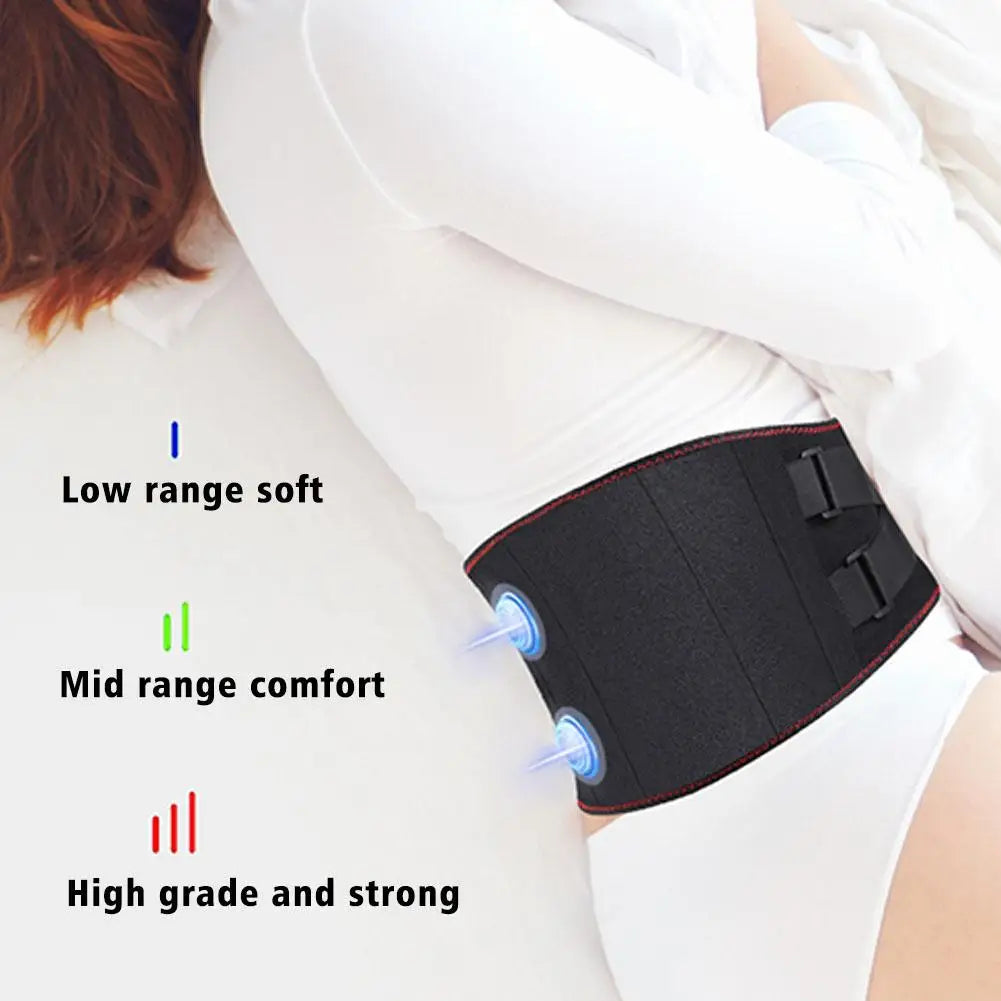Electric Heating Waist Massage Belt in black, designed for back support with hot compress and vibration features.