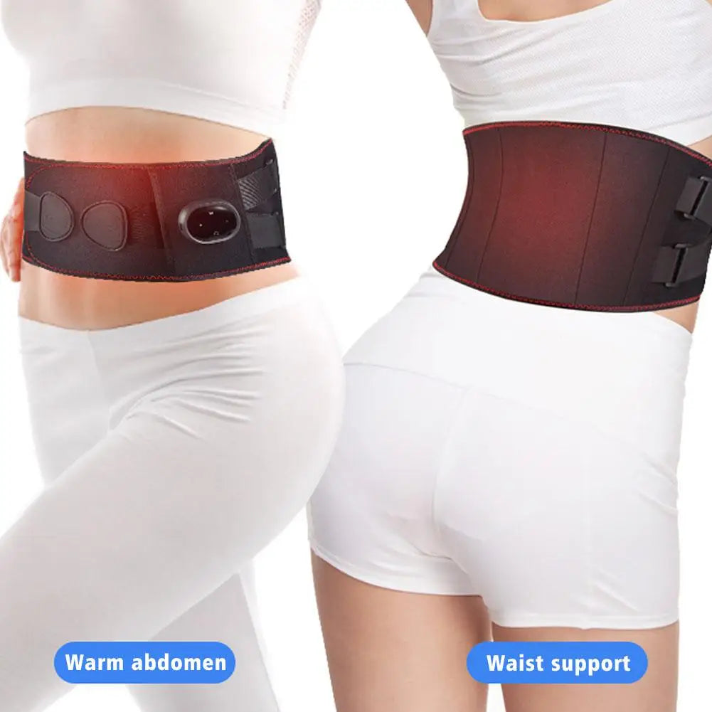 Electric Heating Waist Massage Belt in black, designed for back support with hot compress and vibration features.