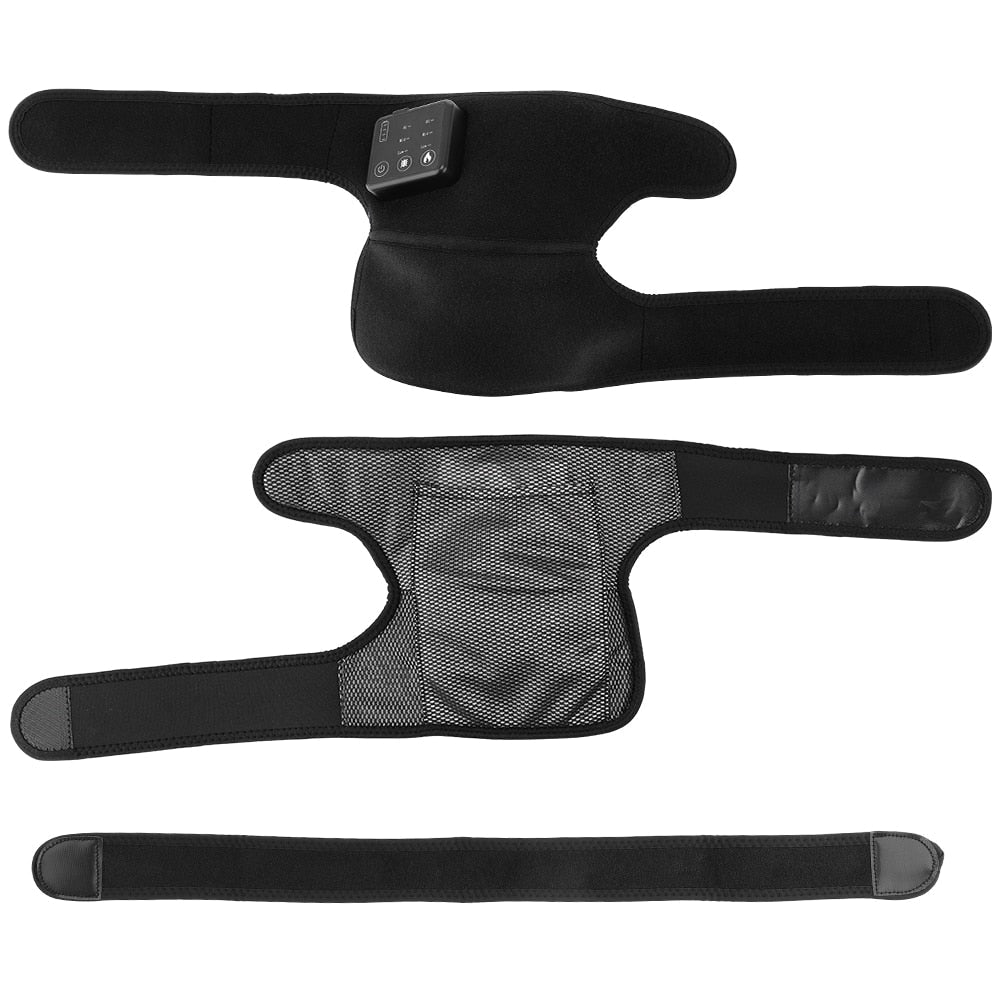 Electric Infrared Heating Knee Massager in black, designed for arthritis relief with adjustable heat and vibration settings.