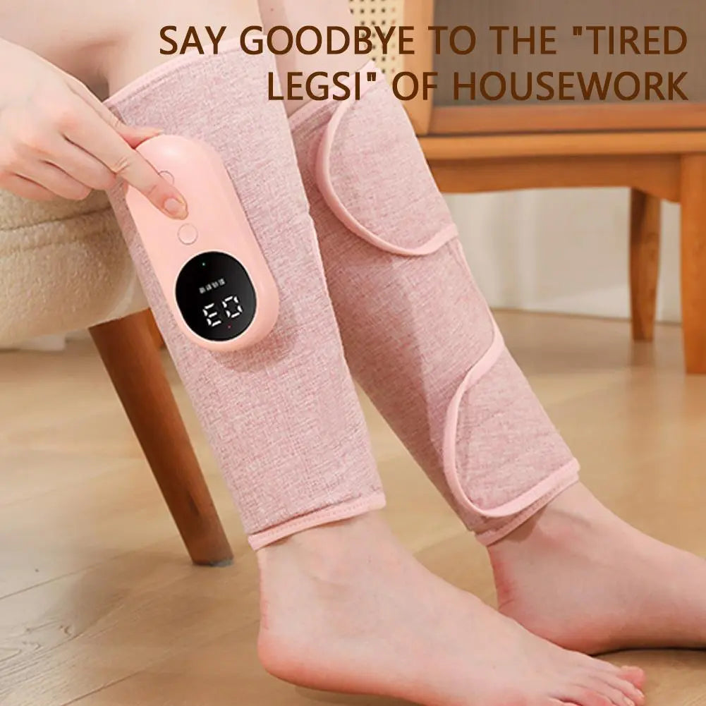 Electric Leg Massager with heat compression, designed for calf and muscle relief, featuring breathable mesh and anti-fouling linen.