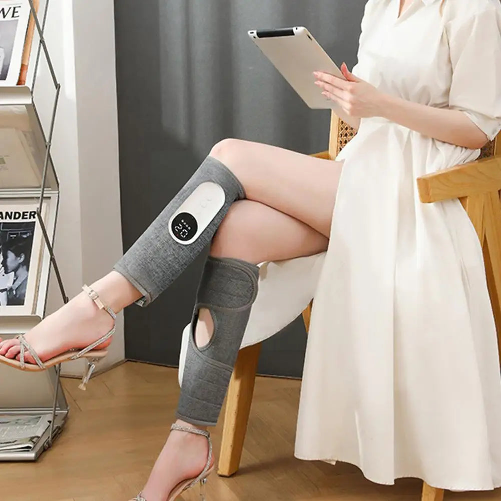 Electric Leg Massager with heat compression, designed for calf and muscle relief, featuring breathable mesh and anti-fouling linen.
