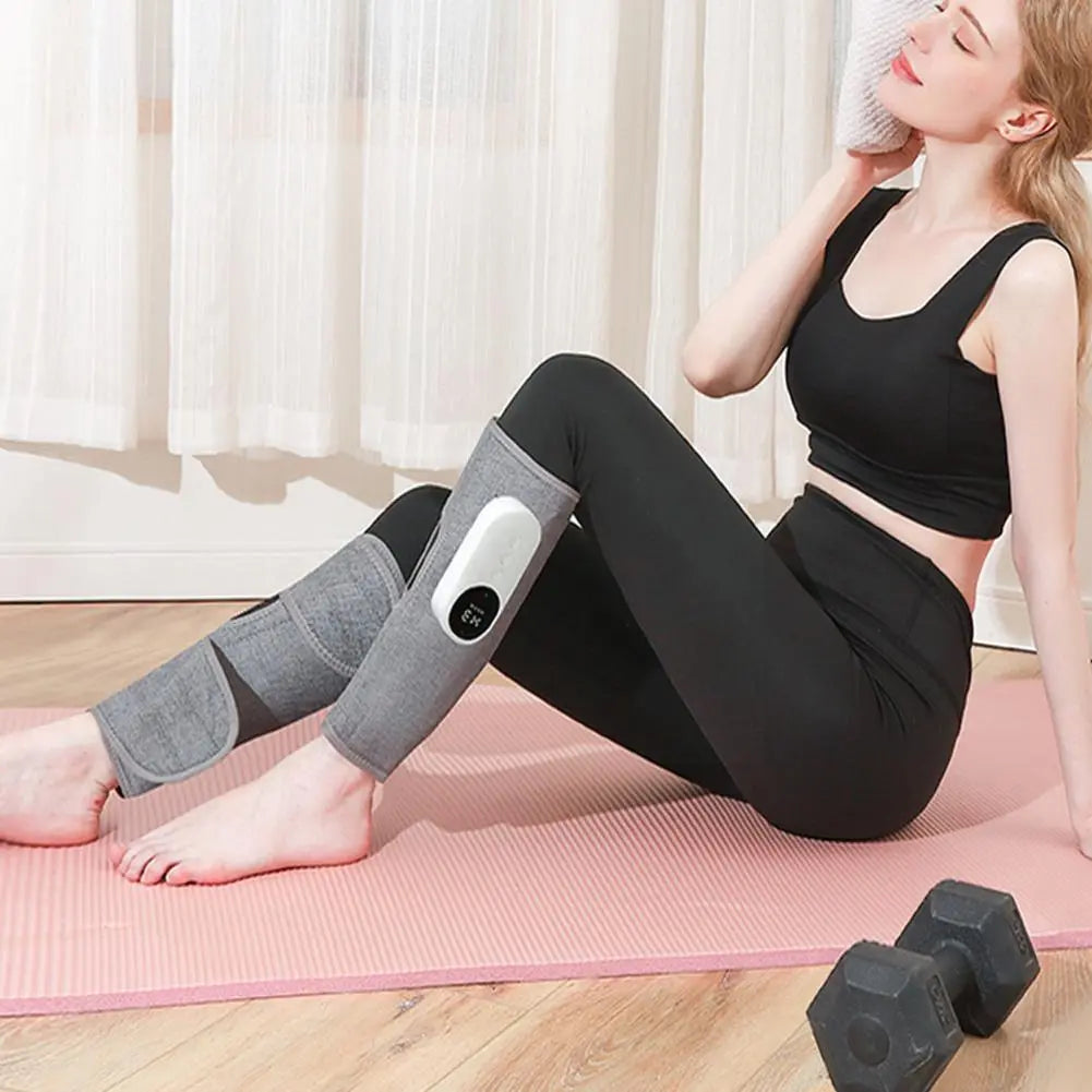 Electric Leg Massager with heat compression, designed for calf and muscle relief, featuring breathable mesh and anti-fouling linen.