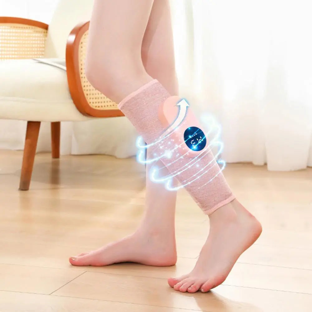 Electric Leg Massager with heat compression, designed for calf and muscle relief, featuring breathable mesh and anti-fouling linen.