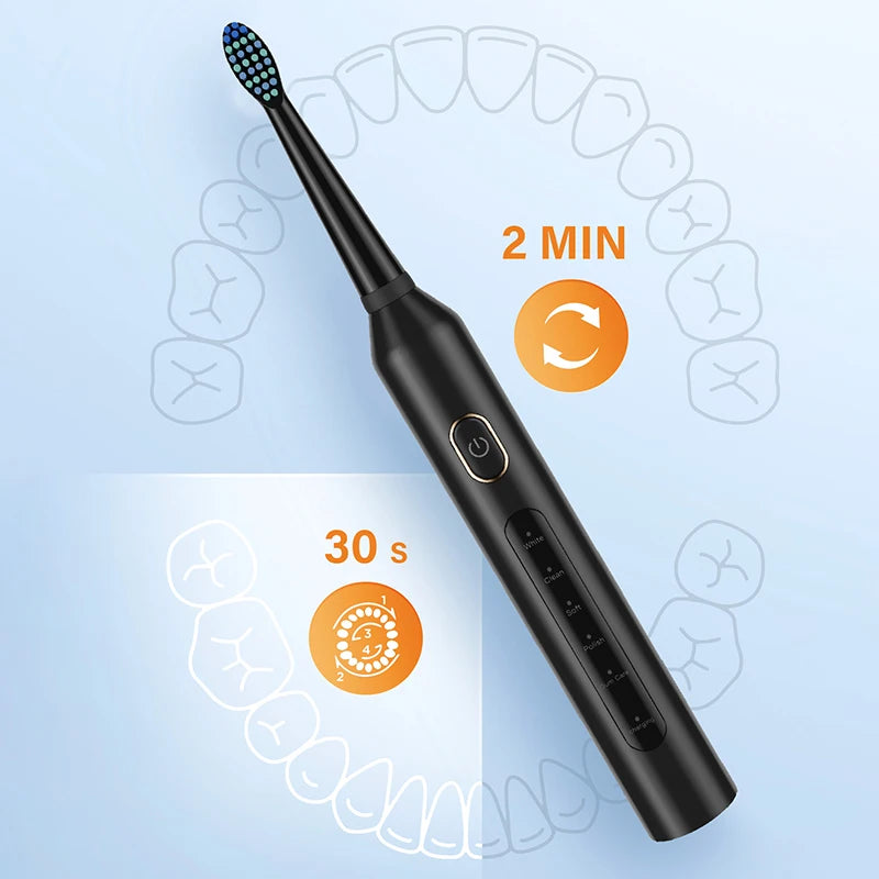 Electric Sonic Toothbrush with multiple modes and sleek design, featuring Dupont nylon bristles and waterproof body.