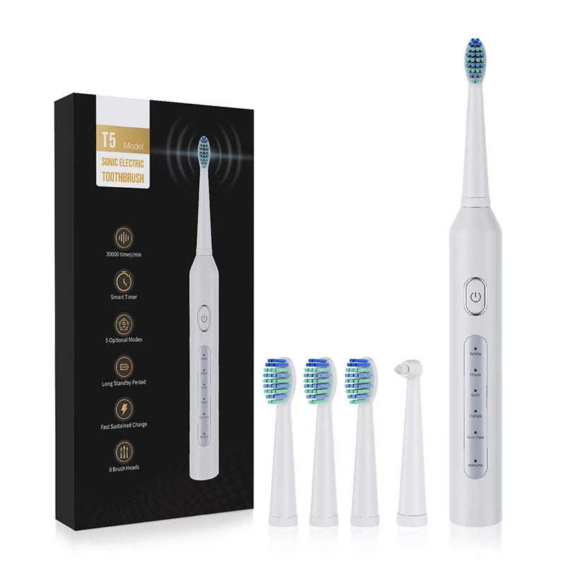 Electric Sonic Toothbrush with multiple modes and sleek design, featuring Dupont nylon bristles and waterproof body.