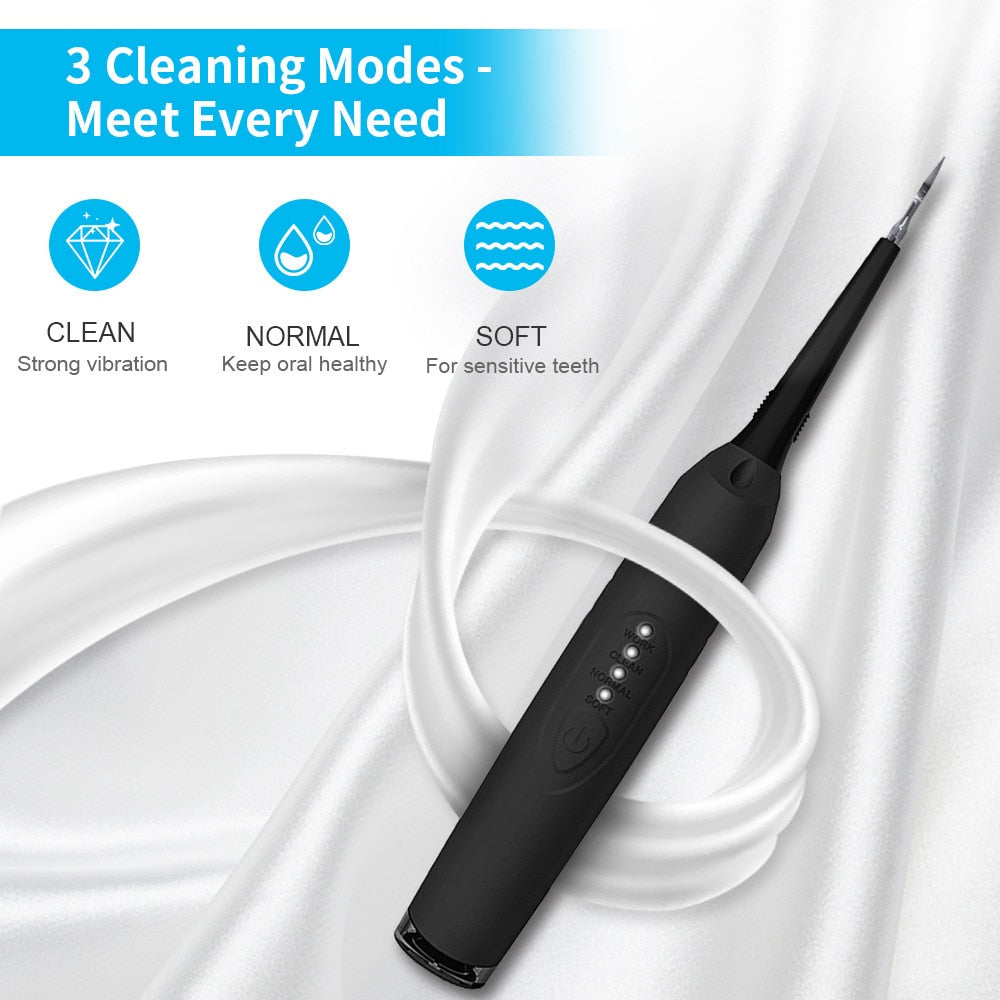 Electric Tooth Cleaner Sonic Dental Scaler with LED light, mouth mirror, and tongue scraper, designed for effective teeth whitening and plaque removal.