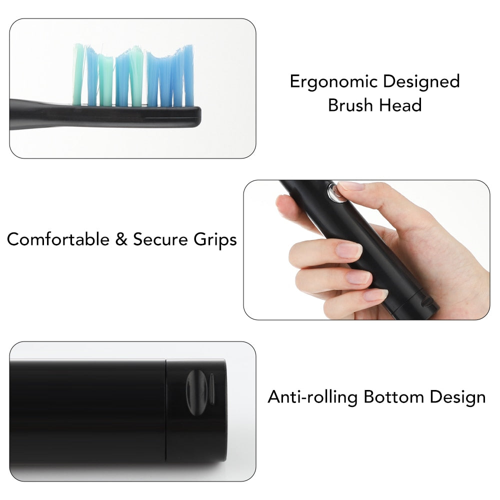 Electric toothbrush with timer and replacement heads, designed for effective teeth whitening and oral care.
