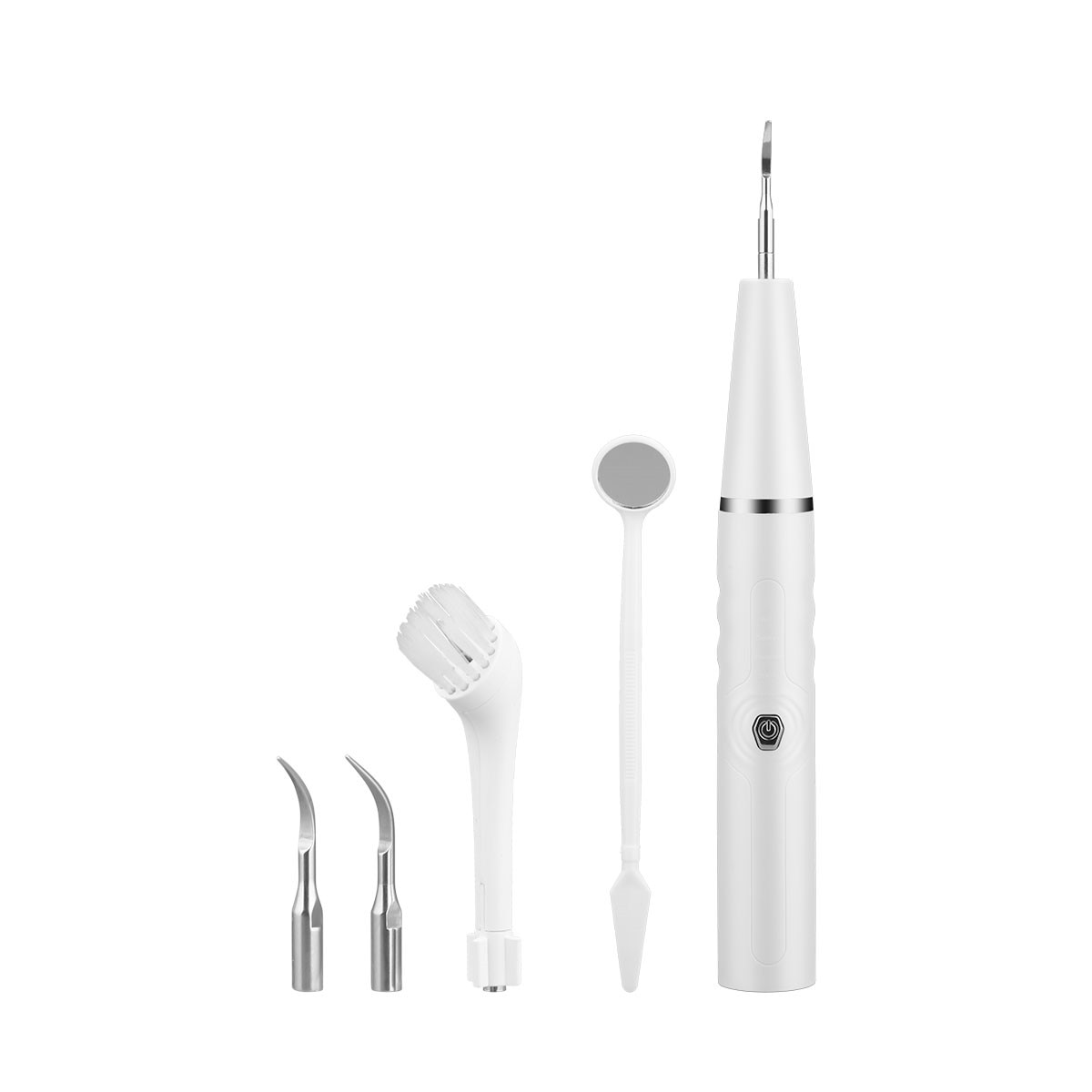 Electric Ultrasonic Sonic Dental Scaler with multiple cleaning heads and accessories, designed for effective dental hygiene.