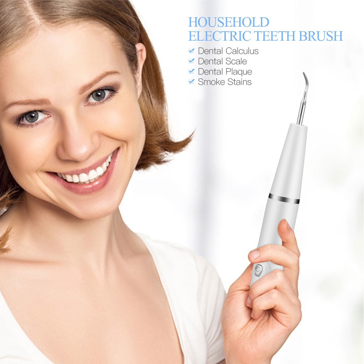 Electric Ultrasonic Sonic Dental Scaler with multiple cleaning heads and accessories, designed for effective dental hygiene.