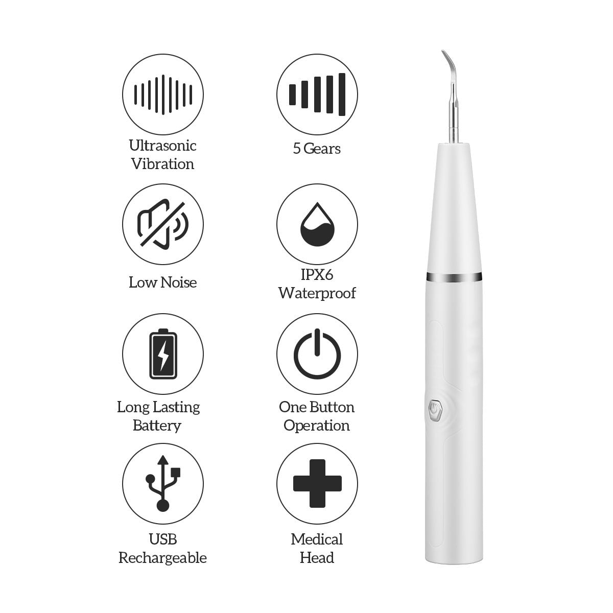 Electric Ultrasonic Sonic Dental Scaler with multiple cleaning heads and accessories, designed for effective dental hygiene.