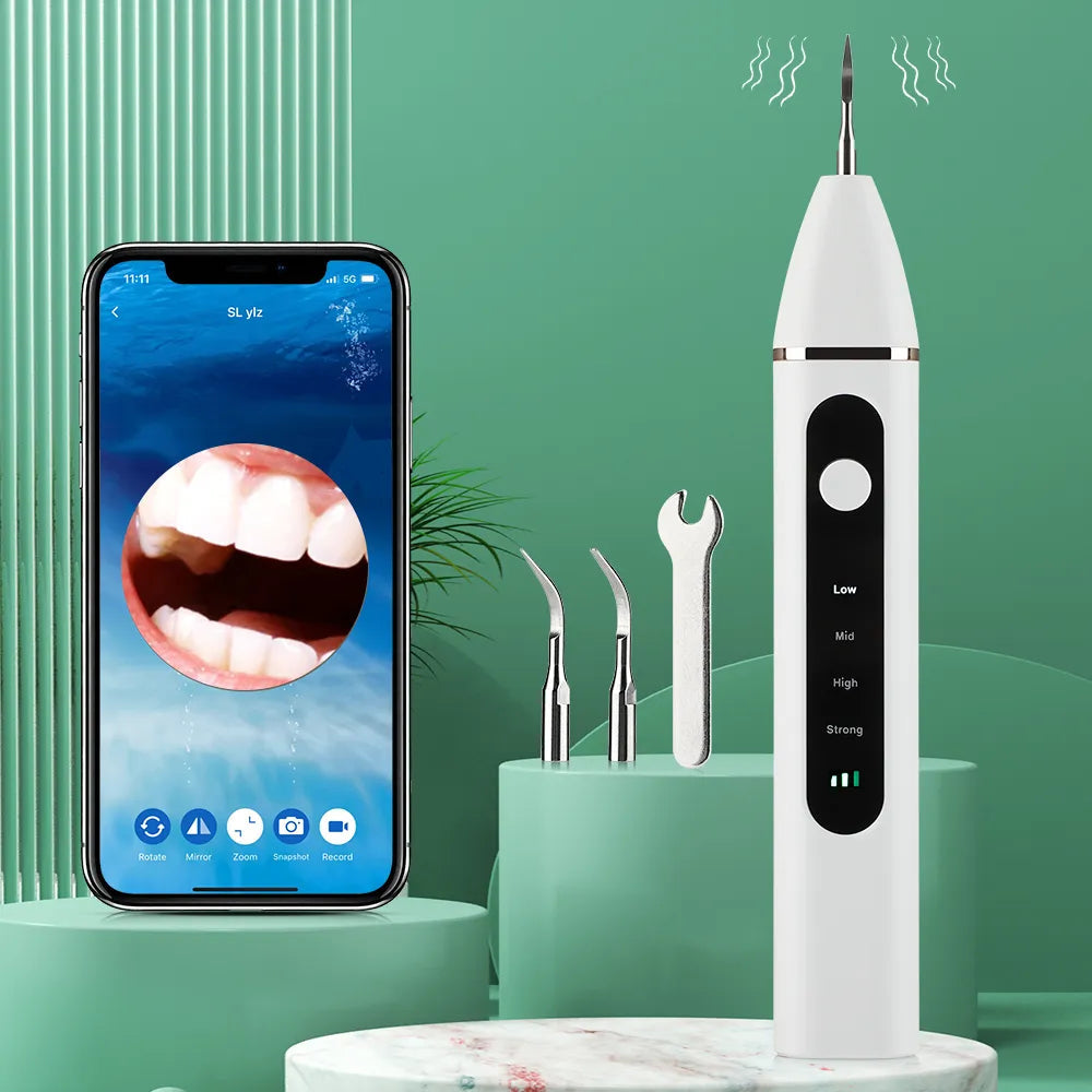 Electric Visual Teeth Whitening Dental Scaler with high-definition camera and multiple cleaning heads for effective teeth cleaning.