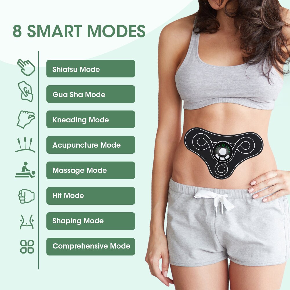 EMS Electric Massager Stimulator designed for pain relief in neck, back, and legs, featuring a compact and portable design.
