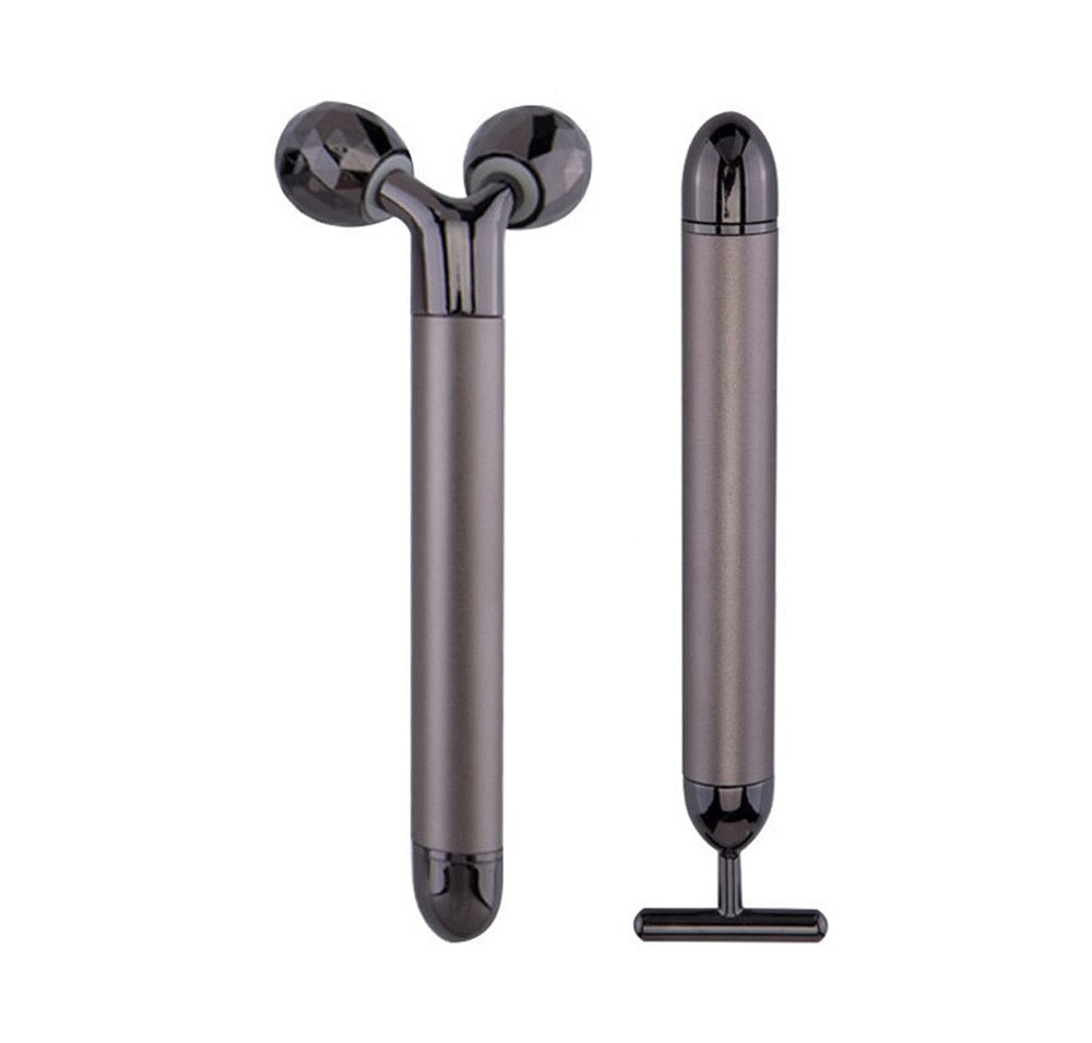 Energy Beauty Bar 24K Gold Facial Vibration Massager with T-shaped head for anti-aging and skin tightening.