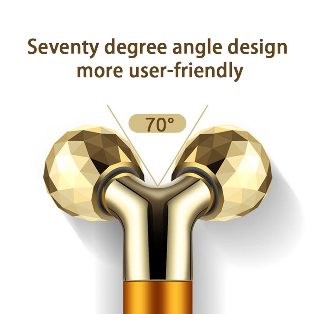 Energy Beauty Bar 24K Gold Facial Vibration Massager with T-shaped head for anti-aging and skin tightening.