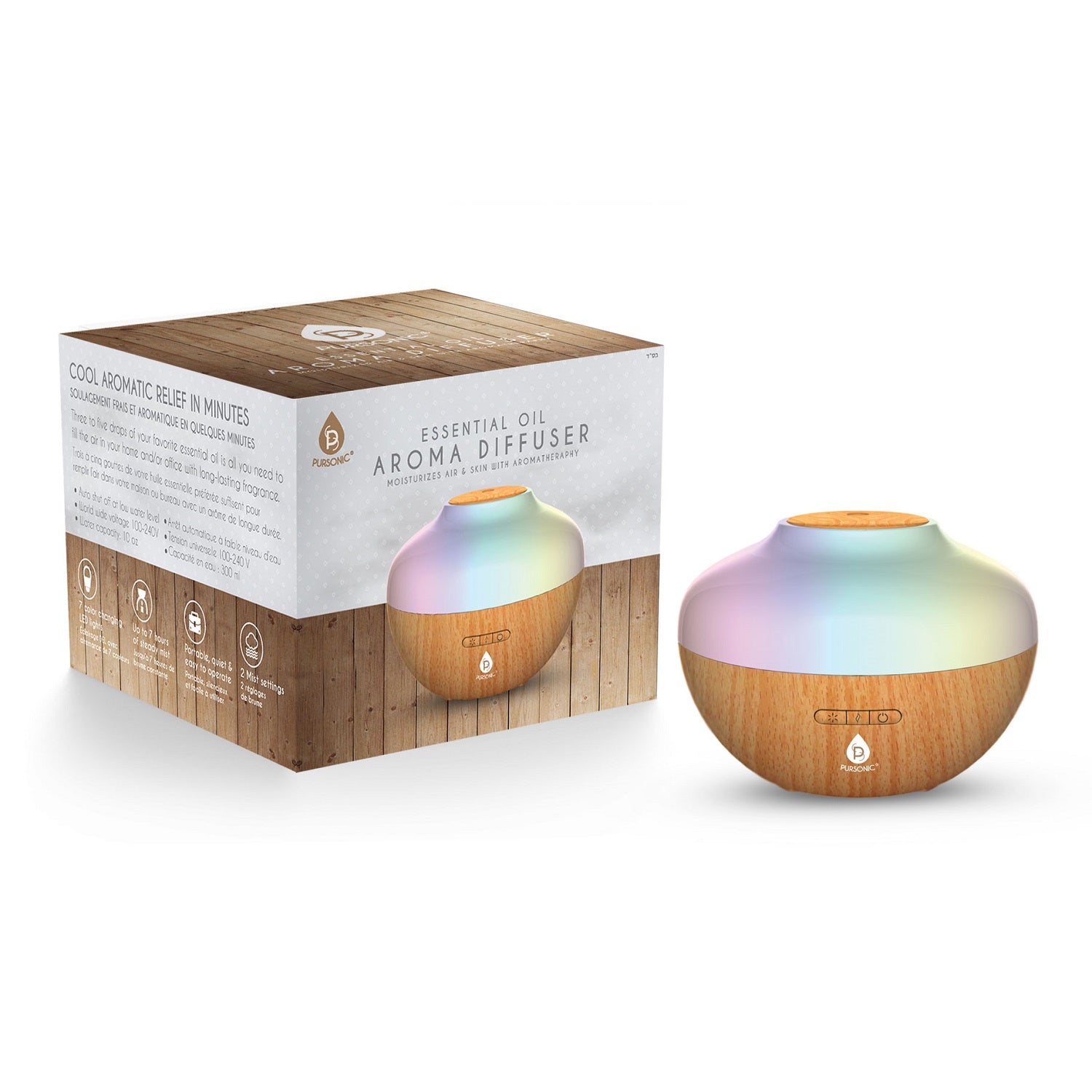 Essential Oil Aroma Diffuser with LED lights and water tank, designed for aromatherapy and home décor.