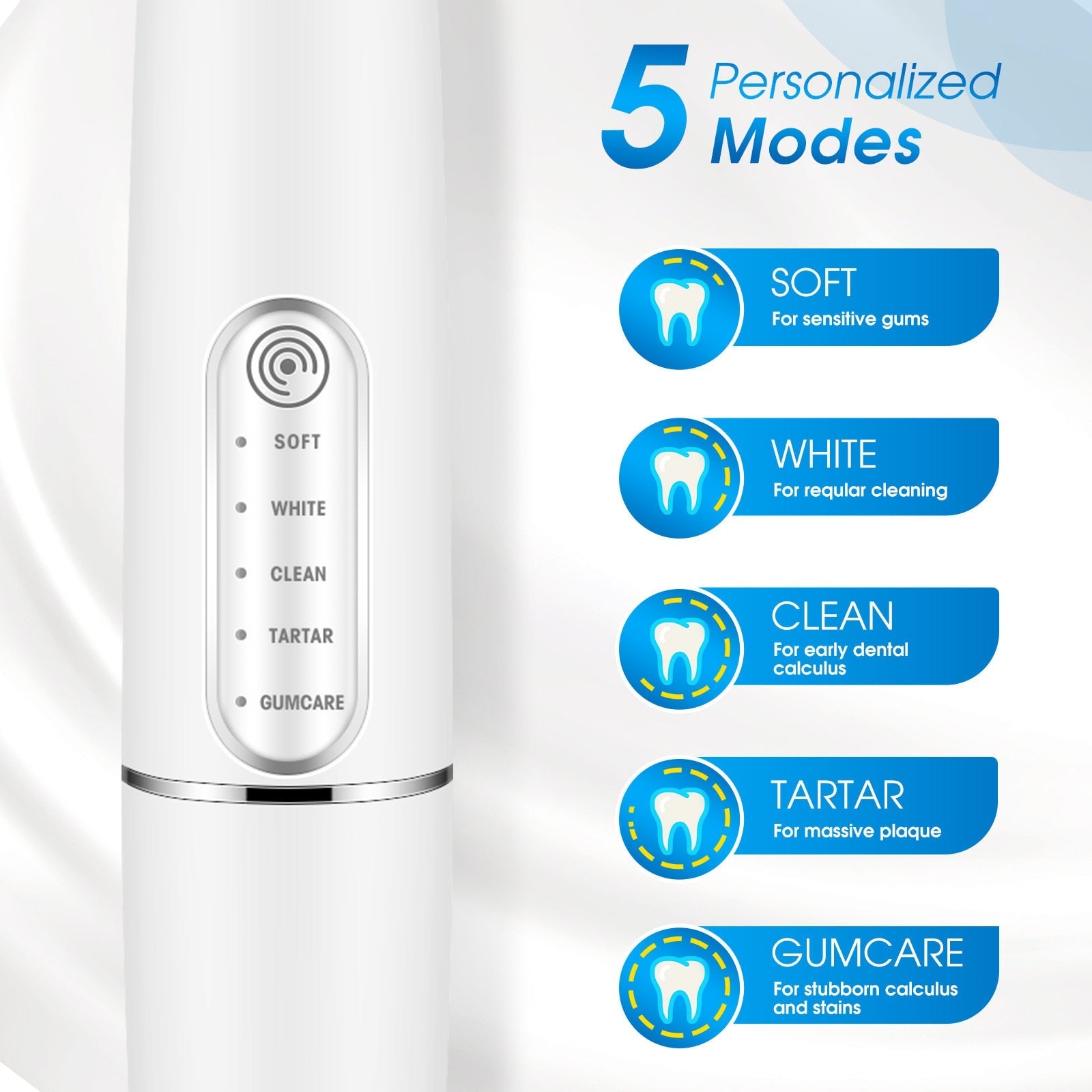 Fashion Electric Toothbrush with multiple modes and replaceable heads, showcasing its sleek design and advanced features.