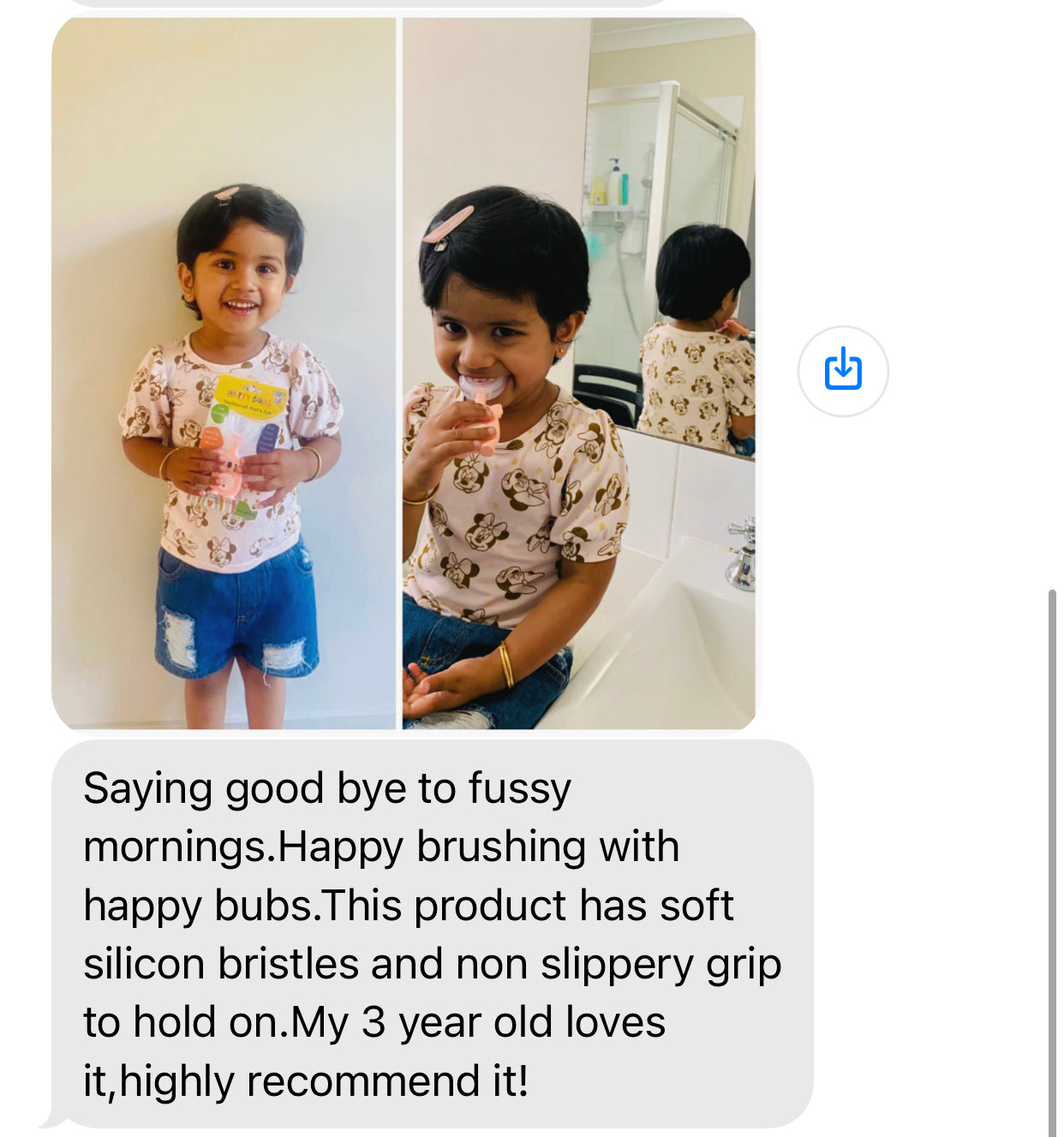 Happy Bubs U Shaped Silicone Toothbrush in pink, designed for toddlers aged 2-6 years, featuring a cute koala joey design.