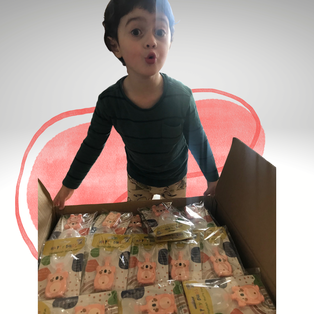 Happy Bubs U Shaped Silicone Toothbrush in pink, designed for toddlers aged 2-6 years, featuring a cute koala joey design.