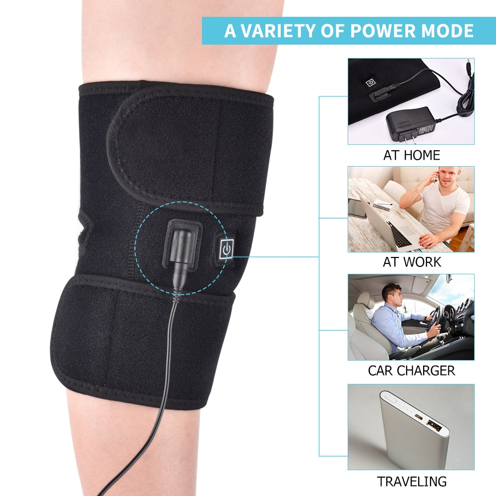 Heating Knee Pads designed for thermal heat treatment, featuring adjustable straps and multiple temperature settings for pain relief.