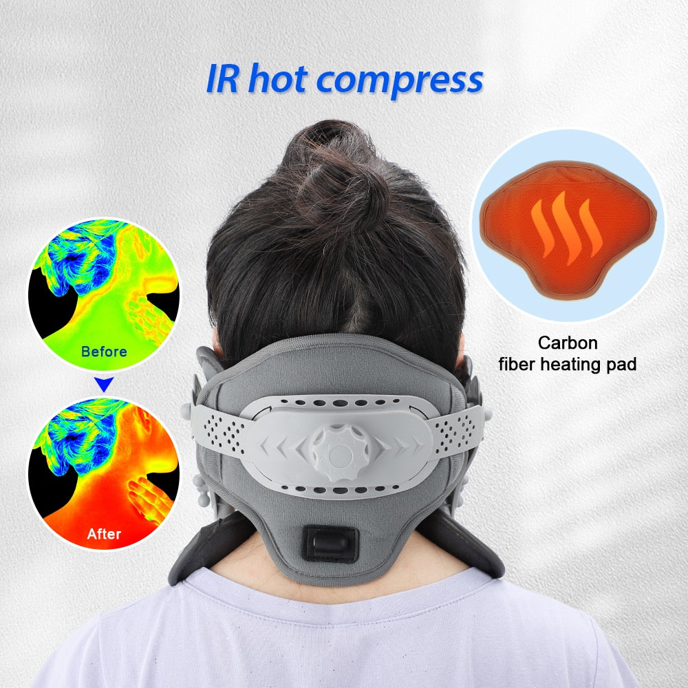 Heating Neck Care Pain Relief Posture Corrector Support with ergonomic design and built-in heating pads for neck pain relief.