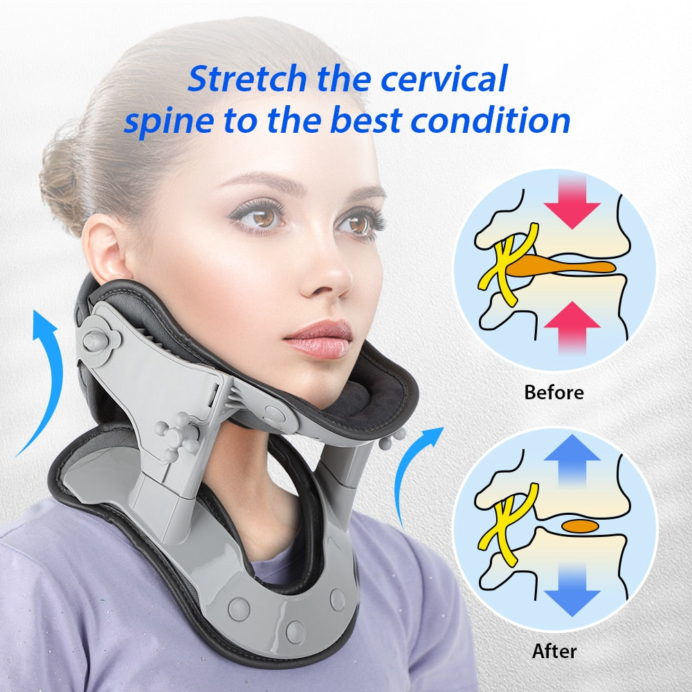 Heating Neck Care Pain Relief Posture Corrector Support with ergonomic design and built-in heating pads for neck pain relief.