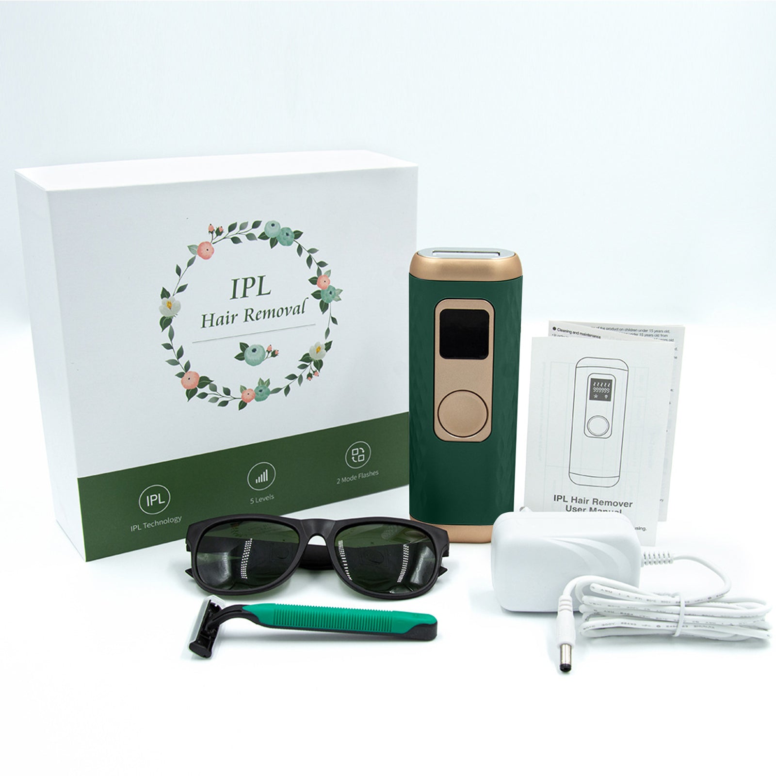 Home Laser Hair Removal Device designed for whole body use, featuring a sleek design and multiple adjustable settings for painless hair removal.