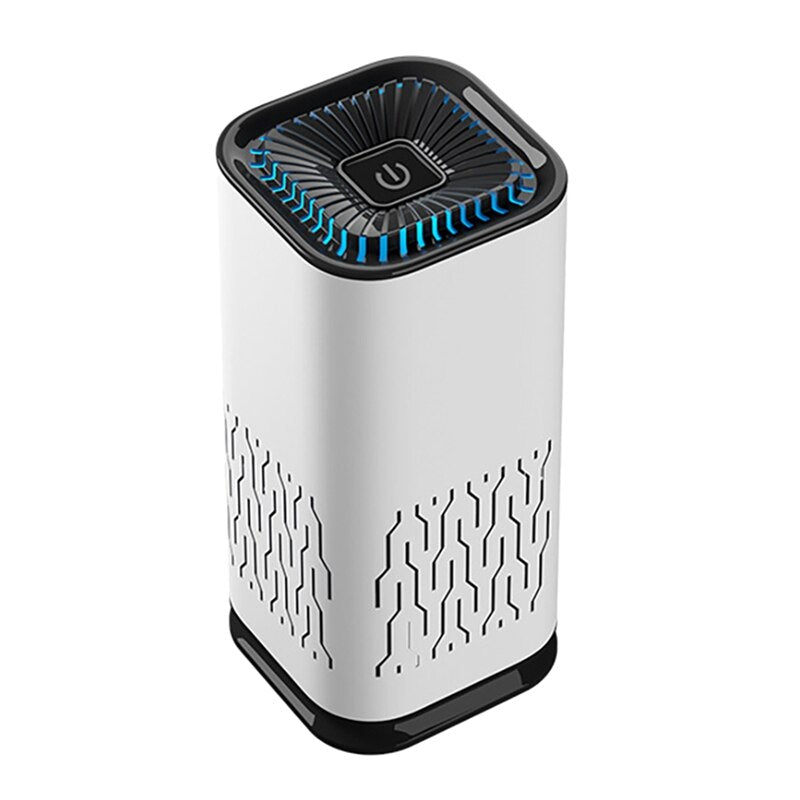 Compact household air purifier with advanced filtration system, USB powered, designed for small spaces.